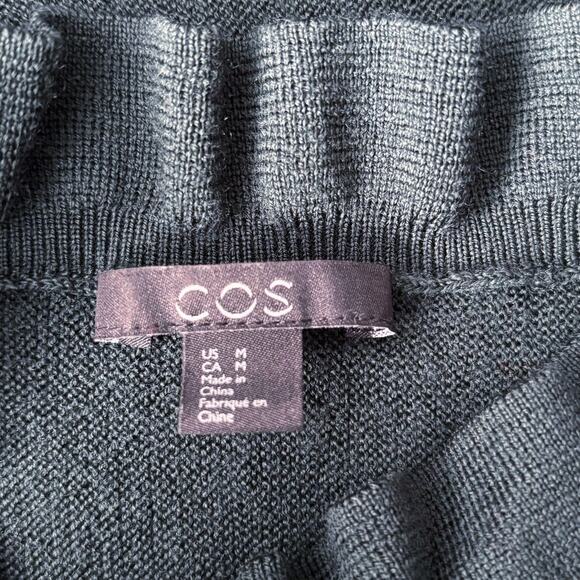 COS Size M Wool Ruffle Neck Sweater Dark Green Evergreen Holiday Long Sleeves - Picture 4 of 5